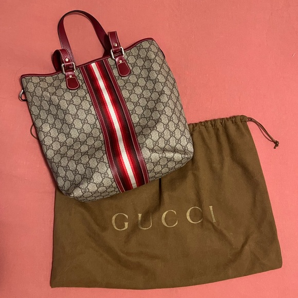 Gucci purple stripe monogram coated canvas tote - Picture 1 of 16